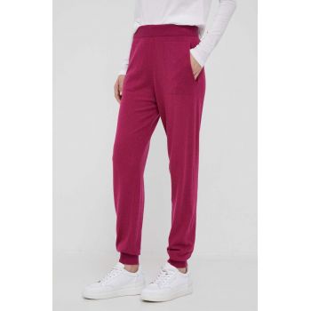 United Colors of Benetton pantaloni din amestec de casmir culoarea roz, drept, high waist
