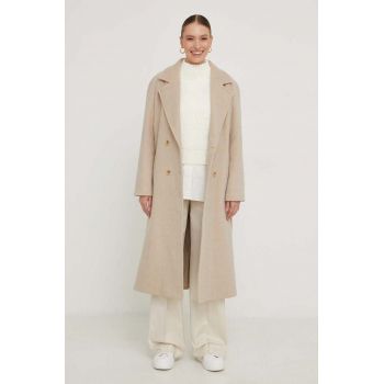 Answear Lab palton de lana culoarea bej, de tranzitie, oversize ieftin