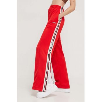 HUGO pantaloni de trening culoarea rosu, cu imprimeu de firma original