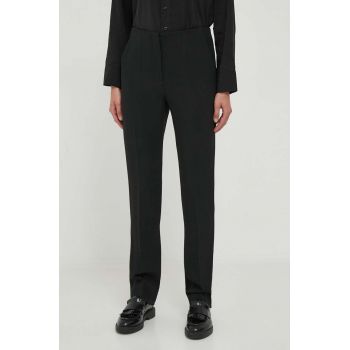 Emporio Armani pantaloni femei, culoarea negru, drept, medium waist