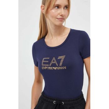 EA7 Emporio Armani tricou femei, culoarea albastru marin