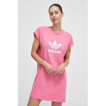 adidas Originals rochie din bumbac culoarea roz, mini, drept