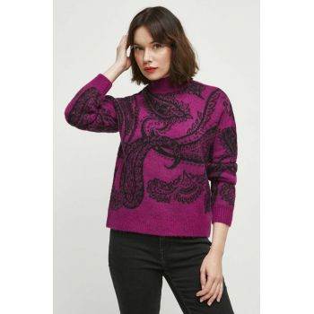 Medicine pulover din amestec de lana femei, culoarea violet, cu turtleneck
