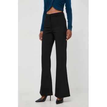 Bardot pantaloni femei, culoarea negru, evazati, high waist