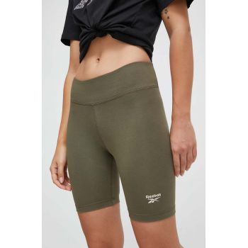 Reebok pantaloni scurti femei, culoarea verde, cu imprimeu, medium waist