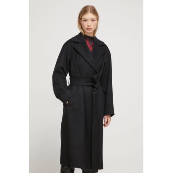 HUGO palton de lana culoarea negru, de tranzitie de firma original