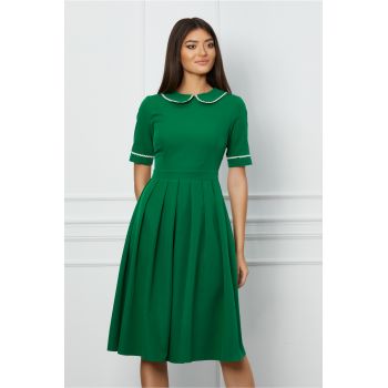 Rochie Dy Fashion verde cu dantela la guler