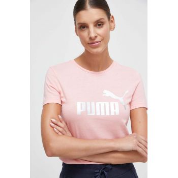 Puma tricou din bumbac culoarea roz