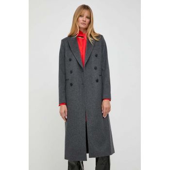 Victoria Beckham palton de lana culoarea gri, de tranzitie, cu doua randuri de nasturi de firma original