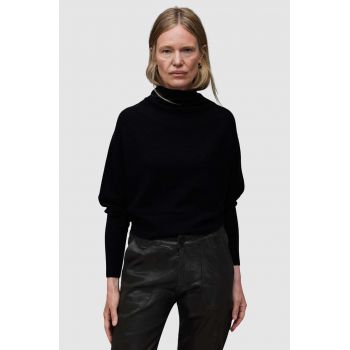 AllSaints pulover de lana RIDLEY CROP femei, culoarea negru, cu guler