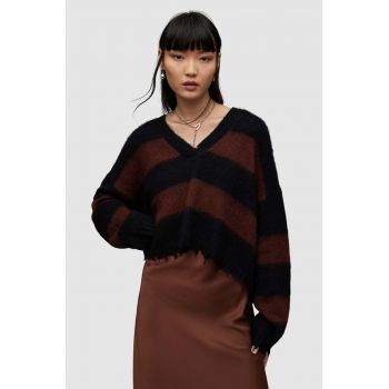 AllSaints pulover din amestec de lana LOU CROP femei, culoarea maro
