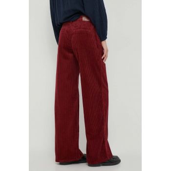 Pepe Jeans pantaloni CECILIA CORD femei, culoarea bordo, lat, high waist
