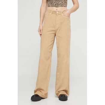 Tommy Jeans pantaloni de catifea cord culoarea bej, lat, high waist
