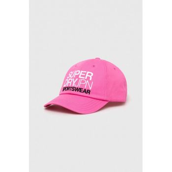 Superdry șapcă de baseball din bumbac culoarea roz, cu imprimeu