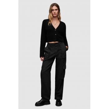 AllSaints pantaloni de bumbac FRIEDA STRAIGHT femei, culoarea negru, fason cargo, medium waist