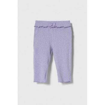 United Colors of Benetton pantaloni de trening pentru bebeluși culoarea violet, neted