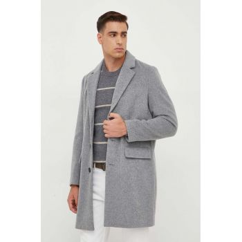 United Colors of Benetton palton de lana culoarea gri, de tranzitie de firma original