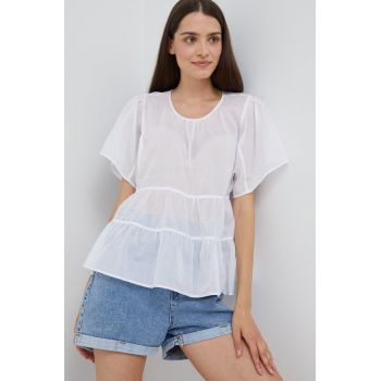 Sisley bluza din bumbac femei, culoarea alb, neted