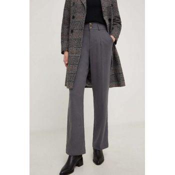 Answear Lab pantaloni din lână culoarea gri, drept, high waist