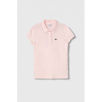 Lacoste tricouri polo din bumbac pentru copii culoarea roz, cu guler