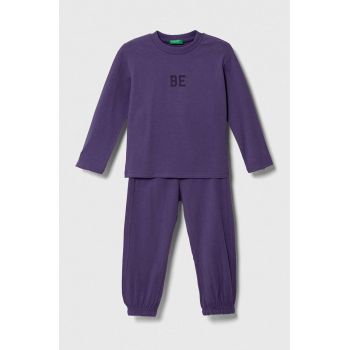 United Colors of Benetton pijama copii culoarea violet, cu imprimeu