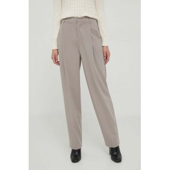Sisley pantaloni din lana culoarea bej, drept, high waist