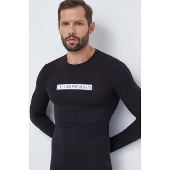 Emporio Armani Underwear longsleeve lounge culoarea negru, cu imprimeu