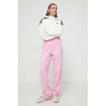 Ellesse pantaloni de trening culoarea roz, neted