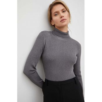 Gestuz pulover femei, culoarea gri, light, cu guler