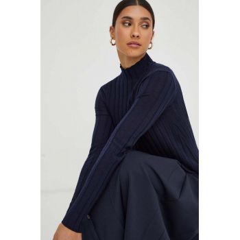 Ivy Oak pulover de lana femei, culoarea albastru marin, light, cu turtleneck