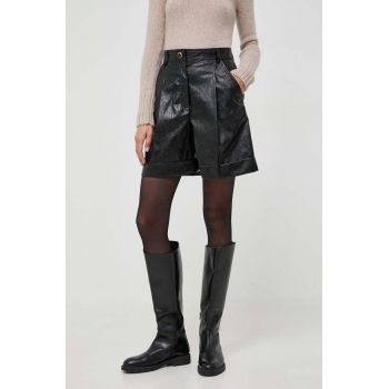 Marella pantaloni scurti femei, culoarea negru, neted, high waist