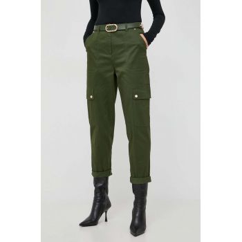 MICHAEL Michael Kors pantaloni femei, culoarea verde, drept, high waist