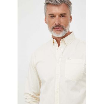 Pepe Jeans camasa din bumbac Crail barbati, culoarea bej, cu guler button-down, regular de firma originala