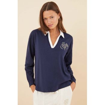 women'secret longsleeve din bumbac Mix & Match HARRY POTTER COLLEGE culoarea albastru marin, 3276575