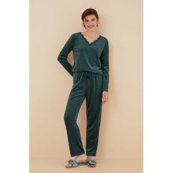 women'secret pijama SOFT TOUCH FRANCHISEE femei, culoarea verde, dantela, 3596066