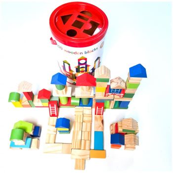 Cuburi Constructie Colorate din Lemn - 100 piese Montessori