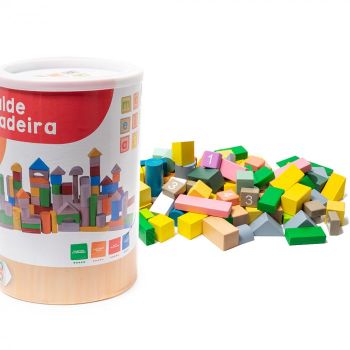 Cuburi de Constructie din Lemn Colorate - 100 piese Montessori - Nurio