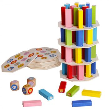 Joc Montessori din Lemn Multifunctional 5 in 1 - Stacking Tower Montessori - Nurio