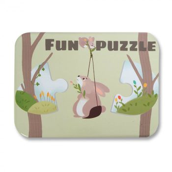 Puzzle din Lemn din Doua Piese in Cutie Metalica - Iepuras Montessori - Nurio
