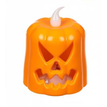 Lumanare cu flacara led Dovleac Halloween, Plastic, Portocaliu,7 cm