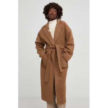 Answear Lab palton de lana culoarea maro, de tranzitie, oversize ieftin