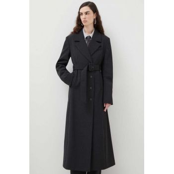 Herskind palton din lana culoarea gri, de tranzitie, cu doua randuri de nasturi de firma original