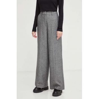 Marc O'Polo pantaloni de lana culoarea gri, drept, high waist