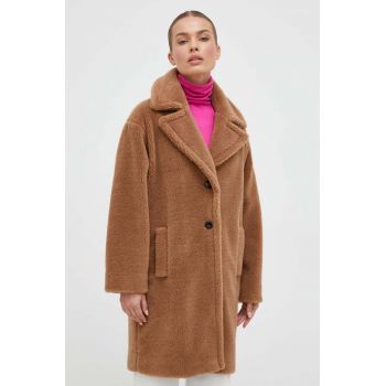 Marella palton din lana culoarea maro, de tranzitie, oversize de firma original