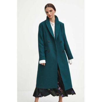 Medicine palton din lana culoarea verde, de tranzitie, cu doua randuri de nasturi ieftin