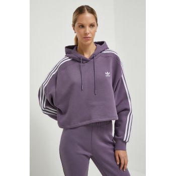adidas Originals bluza femei, culoarea violet, cu glugă, modelator