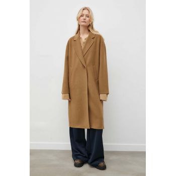 Herskind palton de lana culoarea maro, de tranzitie, oversize de firma original