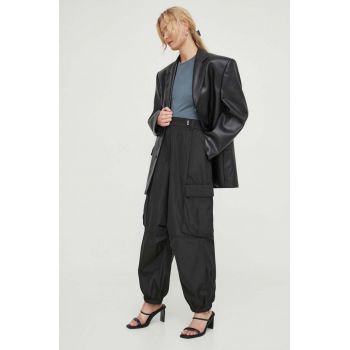 Herskind pantaloni Edwin femei, culoarea negru, fason cargo, high waist