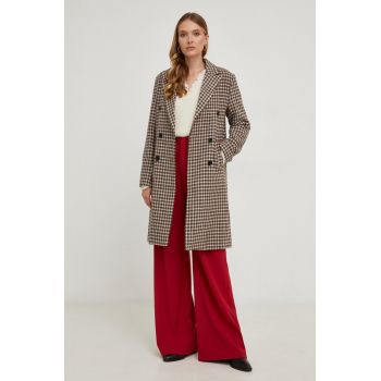 Answear Lab palton femei, culoarea maro, de tranzitie, cu doua randuri de nasturi de firma original
