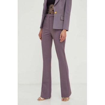 Elisabetta Franchi pantaloni femei, culoarea violet, evazati, high waist